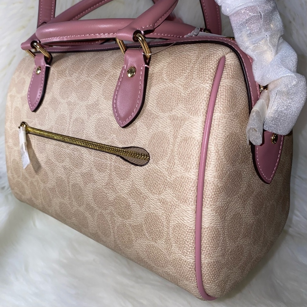 Coach purse 💖 Rowan Satchel Bag In Signature Canvas With Heart Charm New - Picture 10 of 15